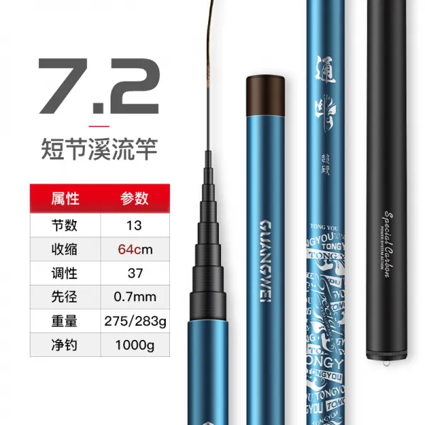 빛 위계류 장대통 유대 낚싯대 초경량 하드 숏 바 휴대용 카본 스틱 붕어 잉어, 72베이지