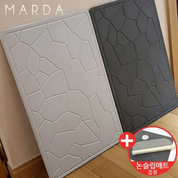 [천삼백케이] [마르다] 마르다 프리미엄 3D 스톤 규조토 향균 발매트 L, 라이트그레이