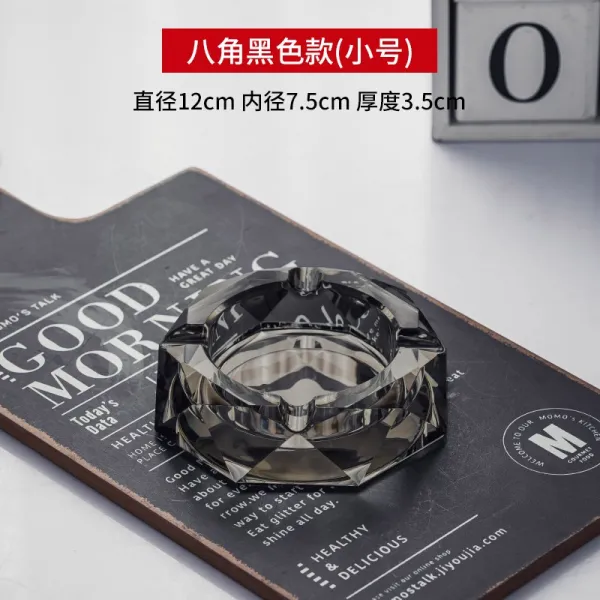 Mar.01 196번 크리스털 재떨이 라지 유리 휴대용 재떨이 창의적이고 개성적인 트렌드 재떨이 사무실 가정용 거실Z, 팔각 블랙 (스 몰)