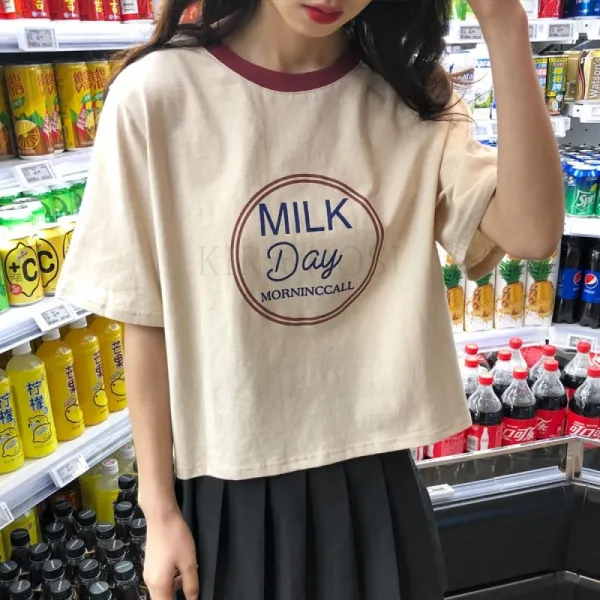 Kirahosi 홍콩스타일 루즈핏 여자티셔츠 여름티셔츠 17호 + 덧신 증정 Q2th2xy