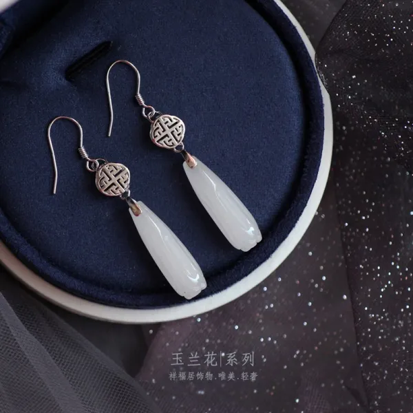 어반30 비취 옥 귀걸이 925통체 순은 백옥옥옥란꽃 후레쉬한한