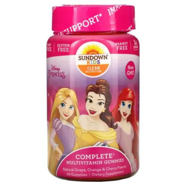 썬다운 내츄럴스 Kids Complete Multivitamin 구미 Disney Princess 내츄럴 Grape Orange & Cherry Flavors 60 구미