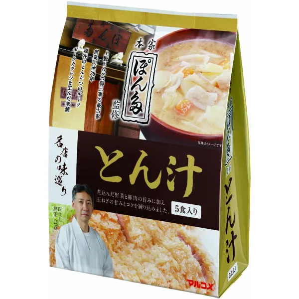 マルコメ 名店の味巡り ぽん多 とん汁 即席味噌汁 5食×7袋 마루 코메 유명한 상점의 맛 순회 터지 다 돼지 고기 된장국 즉석 된장국 5 식 × 7 봉, 1