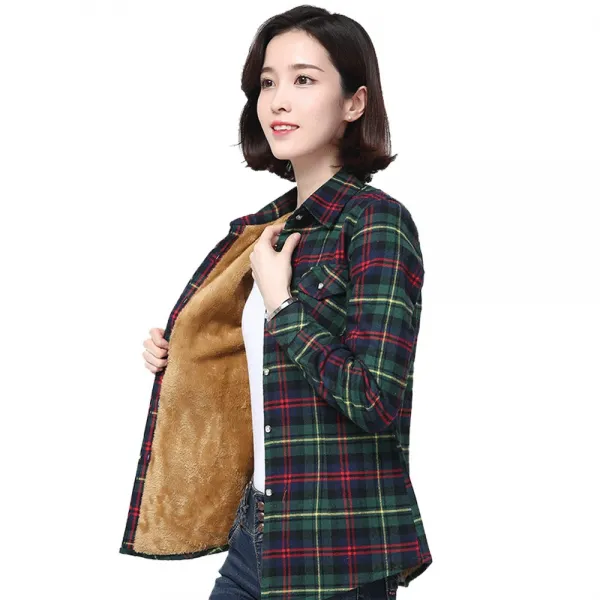 선호네 여성 보온 체크 남방 기모 융털 겨울 여자 슬림핏