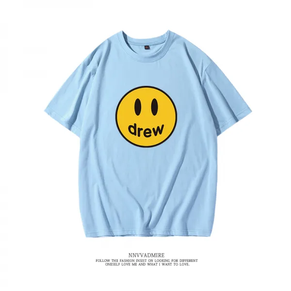 트레이드식스 면반팔티셔츠 코튼반팔티셔츠 크리스 같은스타일 옷 DREWHOUSE 저스틴 비버 웃는얼굴 여성 동업자 남자