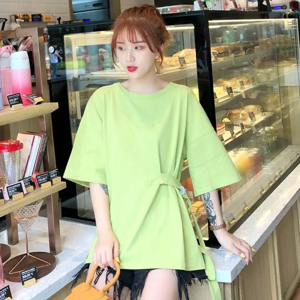 sec반팔티셔츠 루즈한 학생 모리계괴한우과록상의[티셔츠0010]