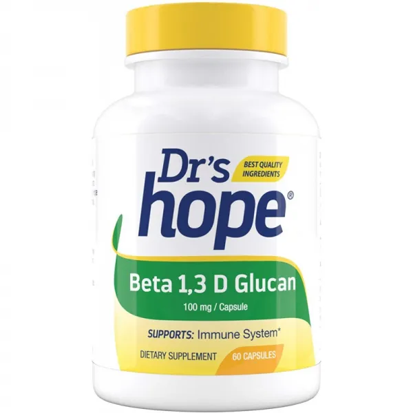 Dr 's Hope Beta 1 3D 글루칸 100mg-면역성 건강 부스터-글루텐 프리 비건 무첨가 미국산-60 베지 캡