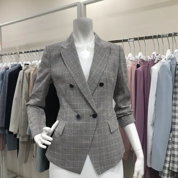 케이엘 KL 중앙로NC 마함유 여름 스판 베이지 숏체크자켓