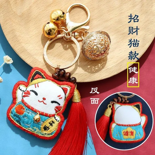 신덕미가 수제자료 사자 춤 공연이다 평안 열쇠고리 자수 핸드메이드 DIY 재료 향낭 호신부 놓다 배냇 털 차량장식 남자, 열쇠고리 건강 고양이  동영상 교정