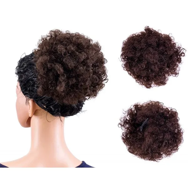 아프리카 계 미국인 여성 중간 크기 코디 updo Chignon 롤빵 헤어 조각 확장에 SWACC 아프리카 퍼프 졸라 매는 끈 포니 테일 변태