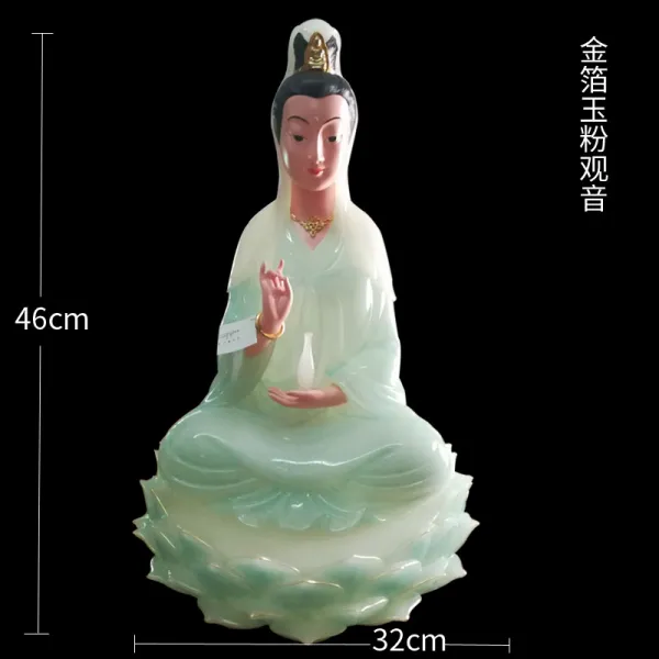 남해관음불 닮다 백옥 색상 실내 공양 가정용 보호함 마을 평안 저택의 구경거리 음보살 불상, 금박 옥 핑크 -관음 보살이다