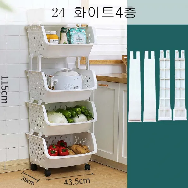 DALIN 주방 선반 착지 베란다 용품 잔존생활대전 야채바구니 장난감 등나무 각종 수납장 담기 XT28 A8, 24 화이트4층