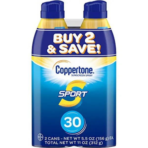 Coppertone 코퍼톤 스포츠 연속 자외선 차단 스프레이 30(병당 5.5온스2c 팩 2개) (크기는 다를 수 있음), 상세 설명 참조0, 상세 설명 참조0