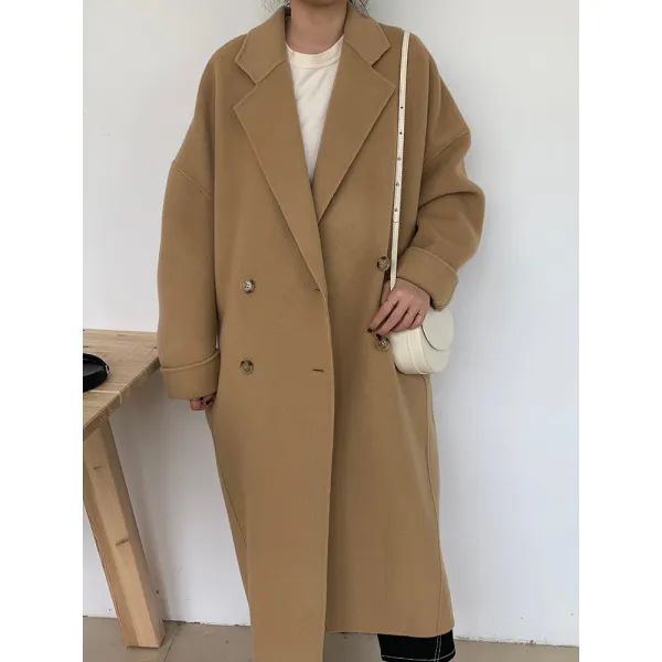 캐시미어오버코트 핸드메이드 양면 여성 하프기장 겨울 가을 심플 와이드 루즈핏 초여름 모직코트 2471362943