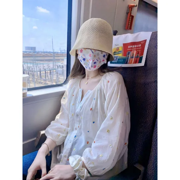 여름린넨셔츠 블루 귀찮다 플라워 면린넨 벌룬소매 상의 여성 디자인감각 보이핏 볼륨 얇은 긴 레쉬셔츠 4967056894