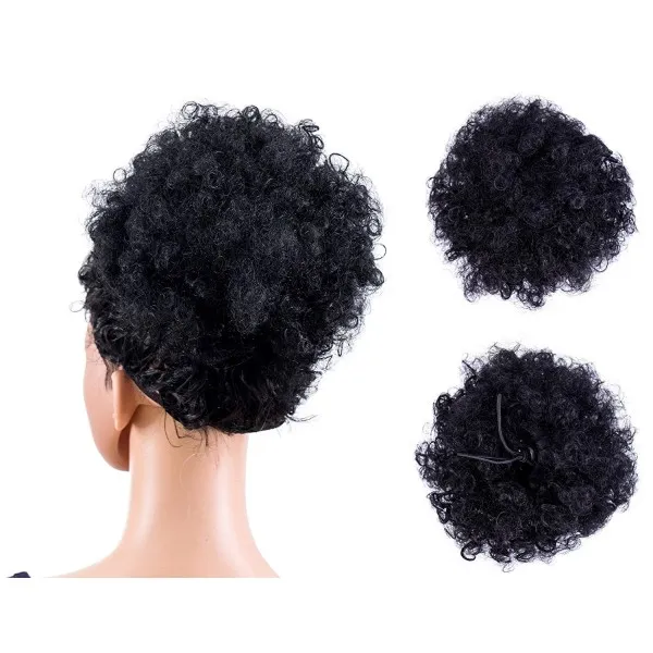 아프리카 계 미국인 여성 중간 크기 코디 updo Chignon 롤빵 헤어 조각 확장 (블랙-1 #)에 SWACC 아프리카 퍼프 졸라 매는 끈