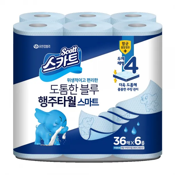 스카트 프레쉬블루 행주타월 두께레벨4 36매 6롤 9개