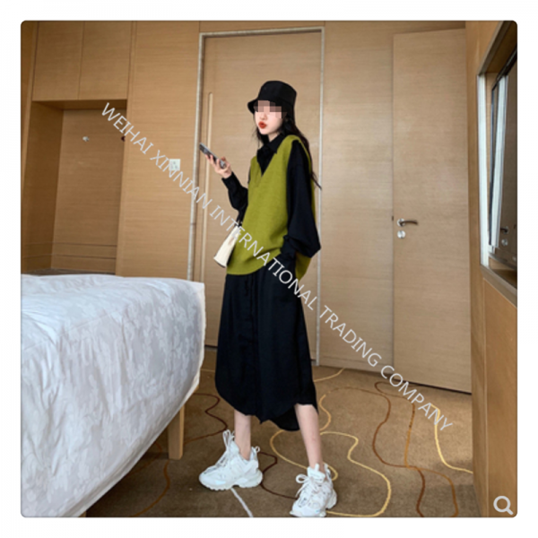 Xn새로운v 넥 스웨터 조끼 여성 + 긴팔 드레스br2939+물컵 증정