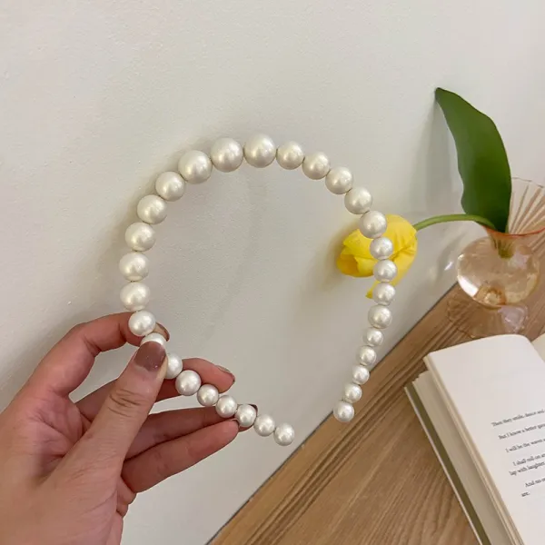 빅 레이디 우아한 진주 Hairband 여성의 모든 경기 시외 크고 작은 비즈 머리핀 부드러운 요정 화이트 라운드 비즈 머리띠