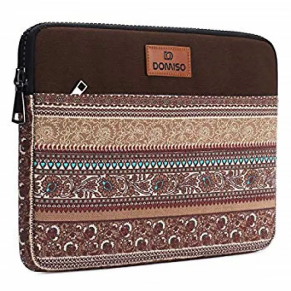 DOMISO 14 inch Laptop Sleeve Case Notebook Bag Canvas Fabric Flower Pattern Cover for 13.5