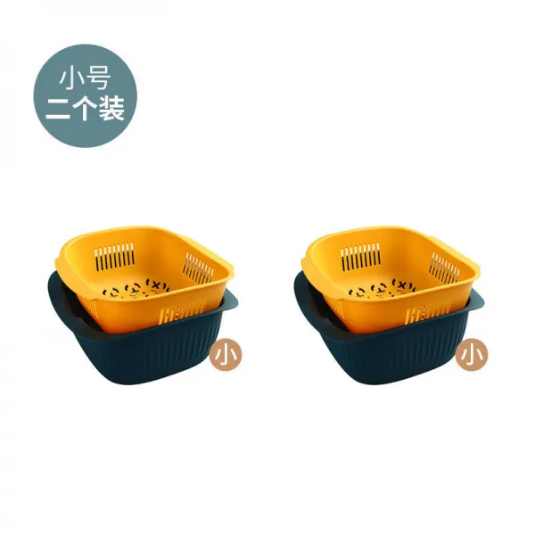 2단 가정용 비닐로 물 빠개 장바구니 과일 씻기 주방 타채 세정 대야 밀공 다용도 바구니, 디프블루 트럼펫 2개 룩