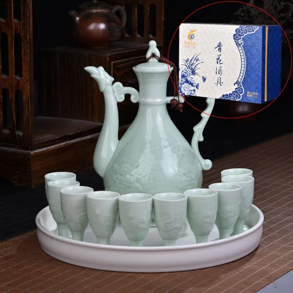 고량주잔 인생술잔 자기 세라믹 백자 예쁜 주기세트, 세트016개