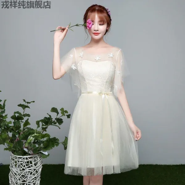 반팔 들러리 드레스 여 무릎 기장 보수 여학생 랩 가슴 인중 울 스커트