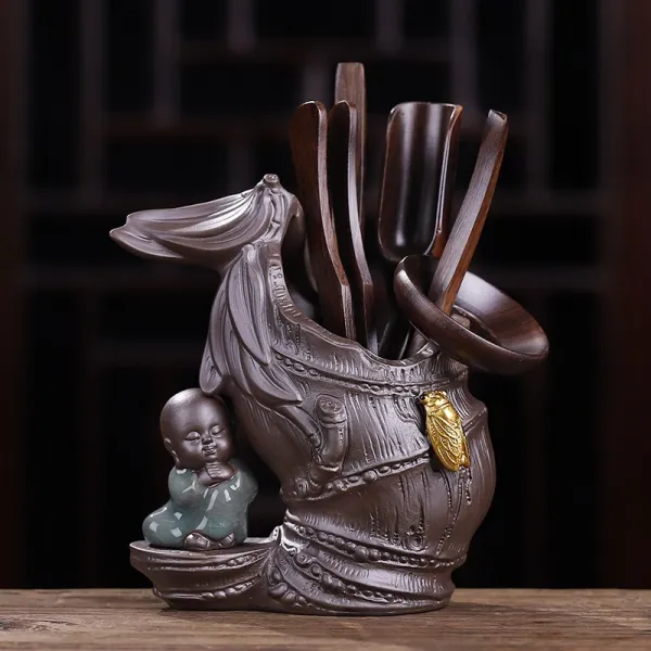 호봉 자사 다도 6 군자 쿵푸 다기 부품 차 통 도자기 집 용차 티 숟가락, 자사 다도 6군자