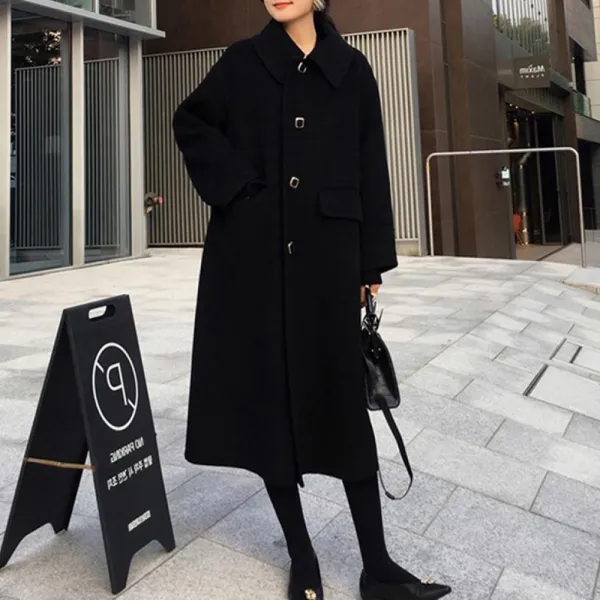 Kirahosi 롱코트 가을 겨울 여성 모직 캐시미어 롱코트 자켓 아우터 슬림핏 코트 110 338 H7je8it