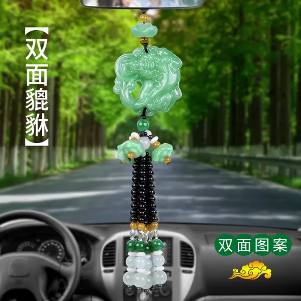 차량용장식소품 자동차 걸이식 자동차악세사리 장식품 차량용 자동차액세서리 벽걸이장식품 평안부적 백미러 팬던트 용품 T03 그린옥 납복 비휴 양면 연꽃 타입 