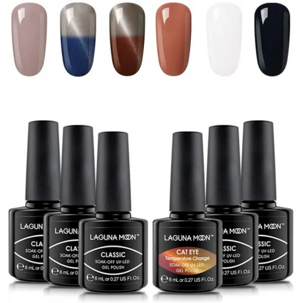 라구나문 젤 네일 폴리쉬 피콕 테마 6 색상 세트 Uv Led 네일 바니쉬 키트 8ml 각 병 1 단일옵션