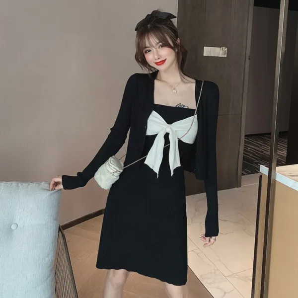 연컴퍼니 니트나시원피스 나이트클럽 섹시 여성의류 가을 스타일리시 긴팔 니트가디건 끈나시 투수영복