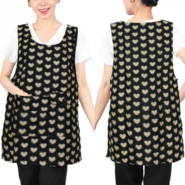 [ UAE332 ] 검정색/베이지하트무늬/도톰한/라운드/가정용/요양보호사/요양원/간병인/양면/원피스/간절기/겨울용앞치마