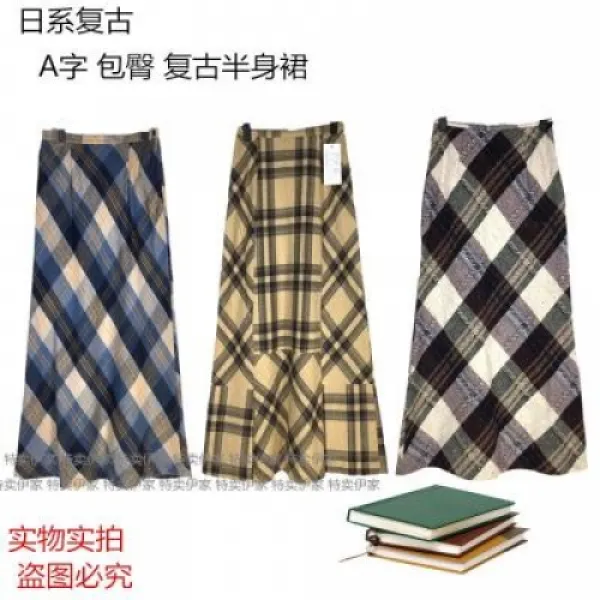 러브홀릭 체크 무늬 롱 스커트 중고 중고 일계 복고풍 롱스커트 힙 모직 체 LH-000091419