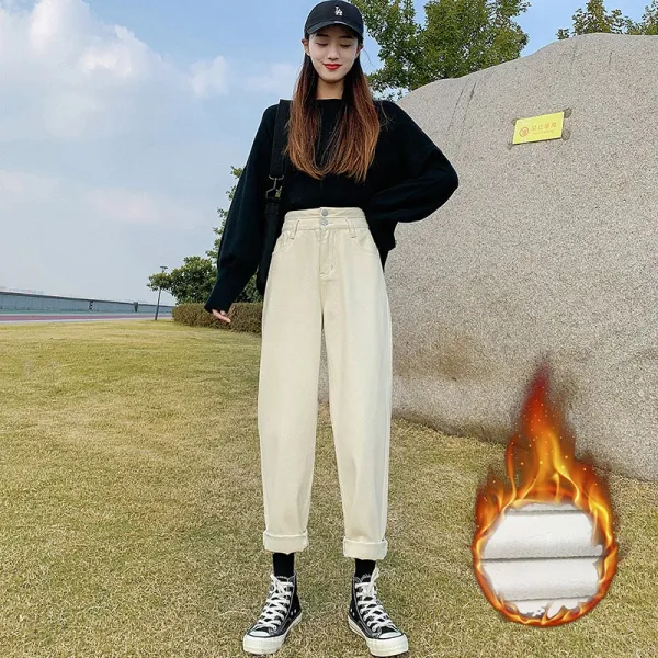 겨울 가을 기모 융 여성 두꺼운 와이드 루즈핏 배기 노친미 색깔 일자 통 트렌드