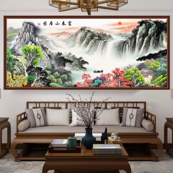 거실벽화 국화 산수화 밝은 해가 동쪽에서 떠오르다 풍수에좋은그림 사무실 서화 식당 마네키 뮤럴 3D 입체 스티커, AC 타입 :도야마 봄 살다 콤비네이션 타입