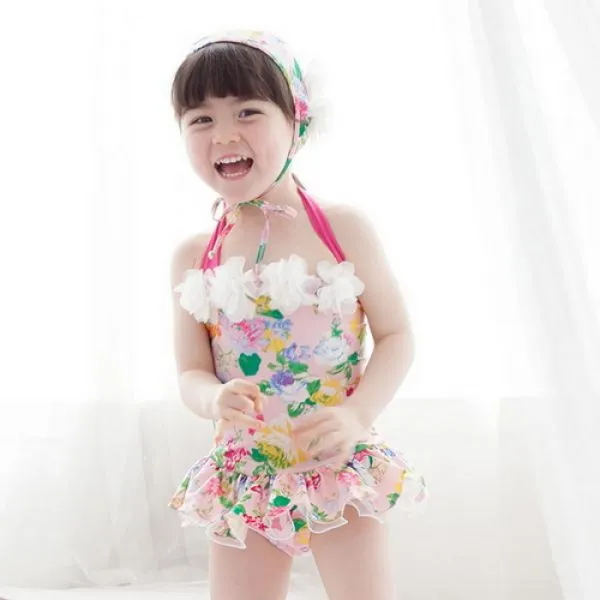  바보사랑 플라워패턴 수영복 모자세트 90 130 700027