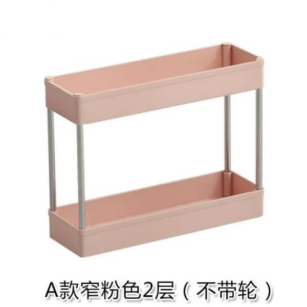 봉봉샵 주방정리대 주방냉장고 겹 틈새 수납 레이어드 띠도르래 깊은 기숙사 이동식 바깥쪽 면, A타입 좁다 핑크 2단 （무선륜 ） 3단