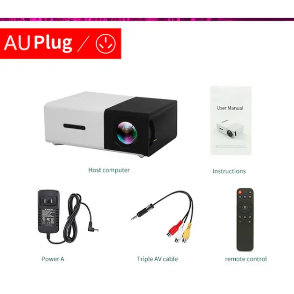 Lejiada yg300 led 소형 영사기 320x240 화소는 1080 p 휴대용 영사기를 지원한다 가정 매체 선수 붙박이, 08 Black  AU Plug