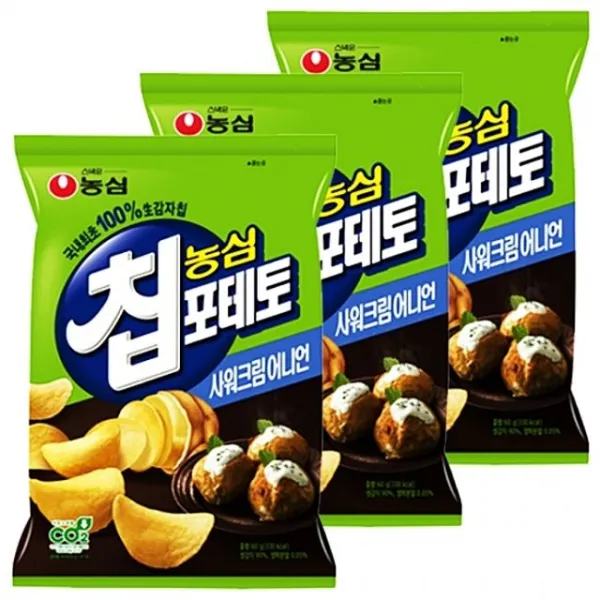 엠마트 농심) 포테토칩 양파 60g x 10개 신선한 생감자 순식물성 기름 바삭과자 스낵 간식 할인 도매, 1