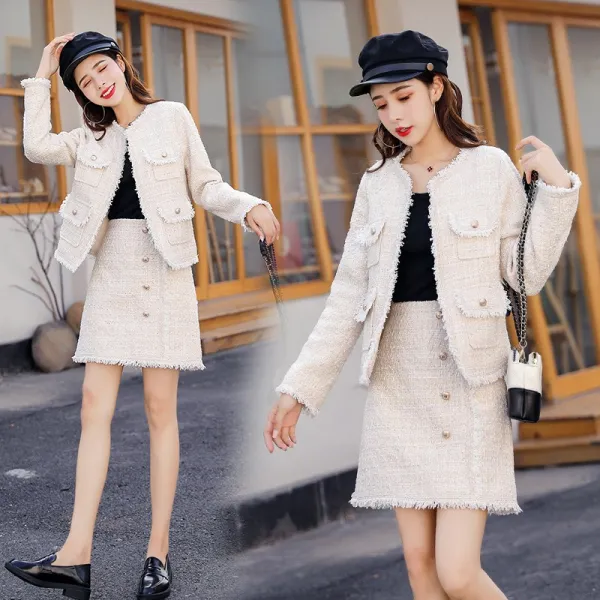 Okseller1 영앤리치 럭셔리 트위드 자켓x미니 A라인 스커트 세트