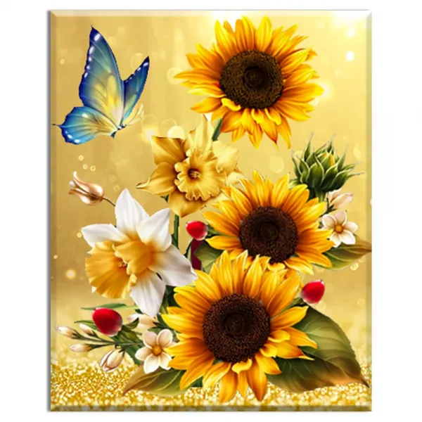 FASEN DIY 보석십자수 캔버스 형액자 세트 40 x 50cm, K001 해바라기나비