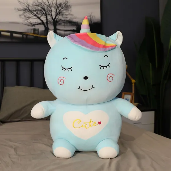 봉제완구 큐트 부드러운 유니콘 공공의 어린 모시다 수면 허그 쿠션 여학생 일 여자아이 봉제인형선물 2560139977, 블루 눈을 가늘게 뜨고, 80 센치 (증정 털 걸이용품 _라이