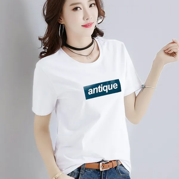 도깨비몰 여성 봄 캐쥬얼 앤티크 라운드넥 쭉티 반팔티셔츠