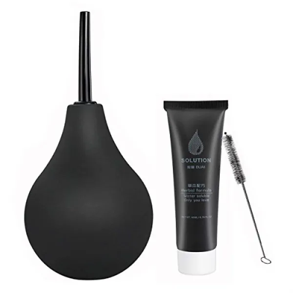 Rael 여성청결제 질세정제 y존 질정제 냄새 관장기 키트 Aulola 220ml Douche 관장기 전구 실리콘 의료 재료 남성용 및 여성용 항문 결장 및 질 청소 키트에는 윤활유 포함 검정색 1팩-76363, 단일옵션, 단일옵션
