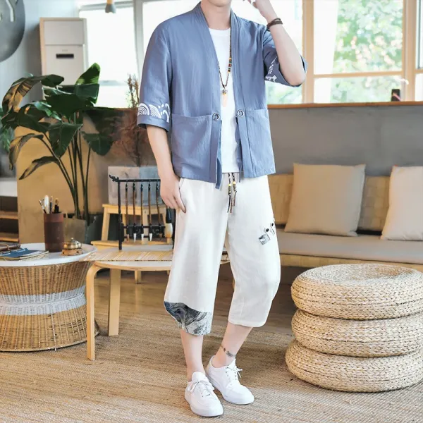 굿씽골프 차이나 마른남자옷 얇은 중국한복 고대복장 불 계 도포 엔틱 린넨