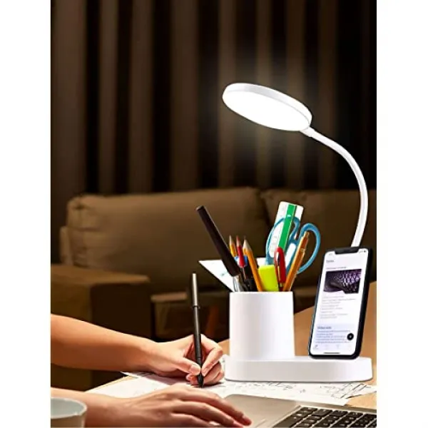 Led 데스크 램프 주최자와 휴대 전화 스탠드 3 In 1의 눈동자 탁상 등 3 개의 밝기 레벨과 360 ° 유연한 금속 호스 작은 독서 램프 사무실 기숙 Round Round