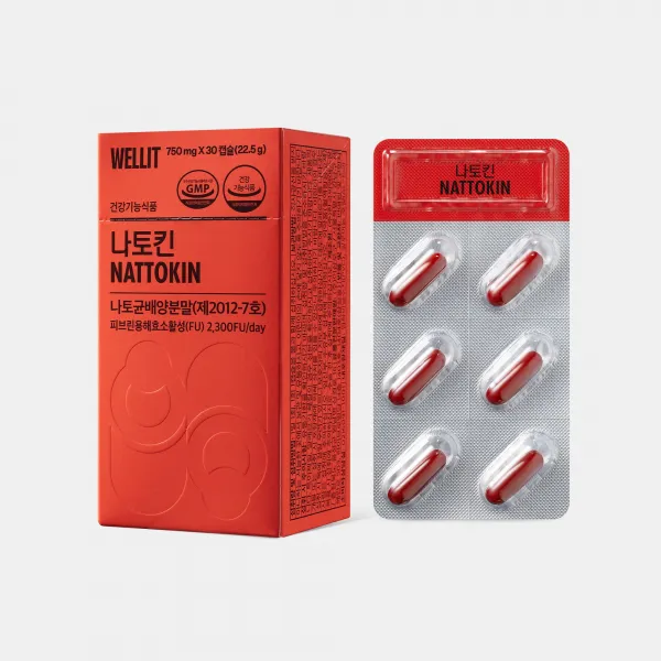웰릿 나토킨 혈압 혈행 건강 개선 나토균 배양분말, 1box, 30정