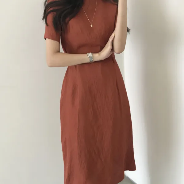 나이브 실루엣 / 로지 허리매듭 벨티드 반팔 여름 롱 A라인 원피스 5color