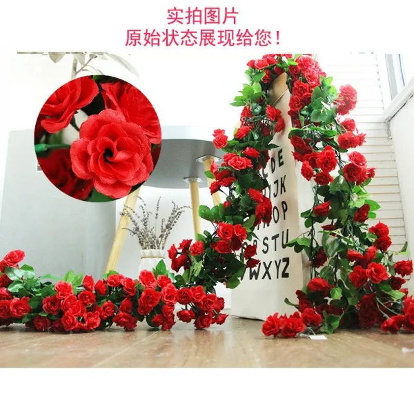 흔들의자 파이프 장식 유행패션 가리는 그네 아름다움 곤돌라 장식꽃 침실 아이디어 꽃등나무, T02-69송이 진빨강 1.7m